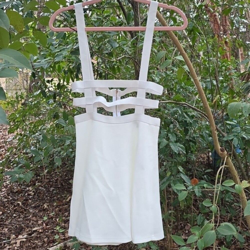 Allegra K Pleated A-Line Elastic Waist Mini Suspender Skirt Dress White Small